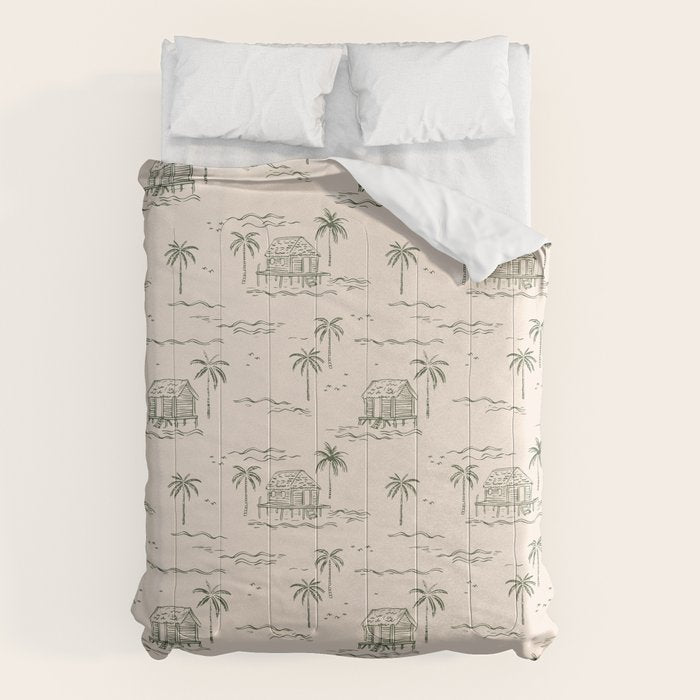 Vintage palm tree beach house pattern Comforter Gallery Image 1