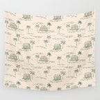 Vintage palm tree beach house pattern Wall Tapestry Gallery Image 4