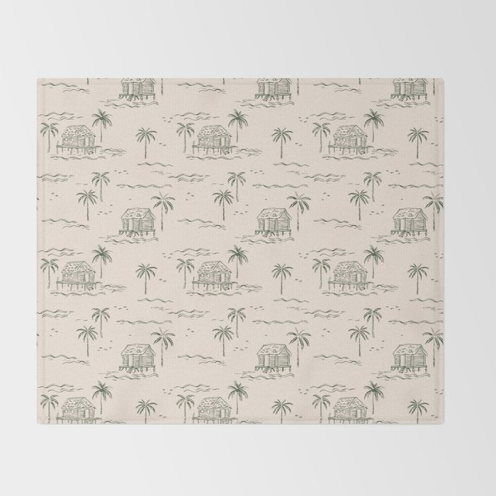 Vintage palm tree beach house pattern Throw Blanket Gallery Image 2