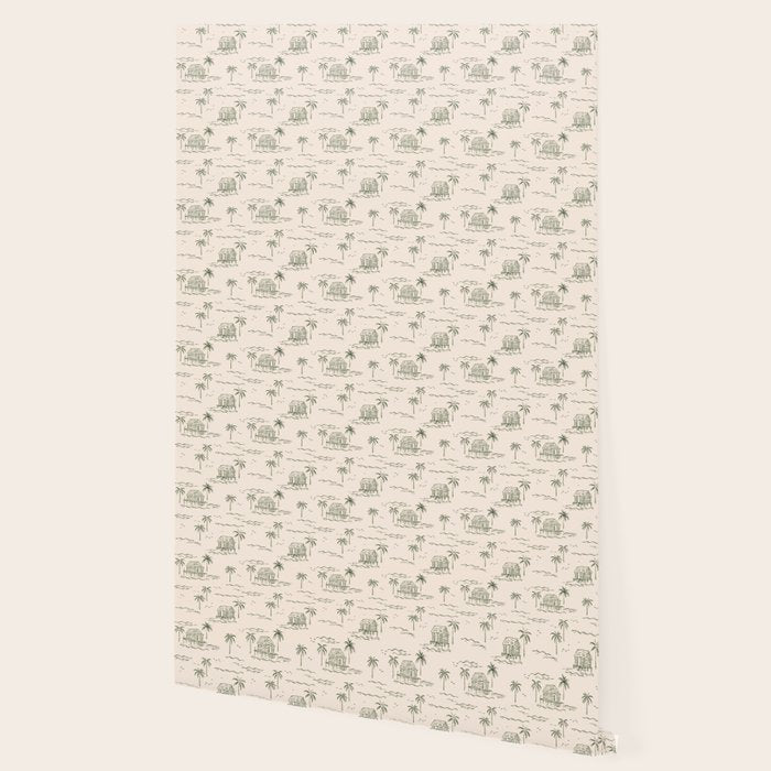 Vintage palm tree beach house pattern Wallpaper Gallery Image 2