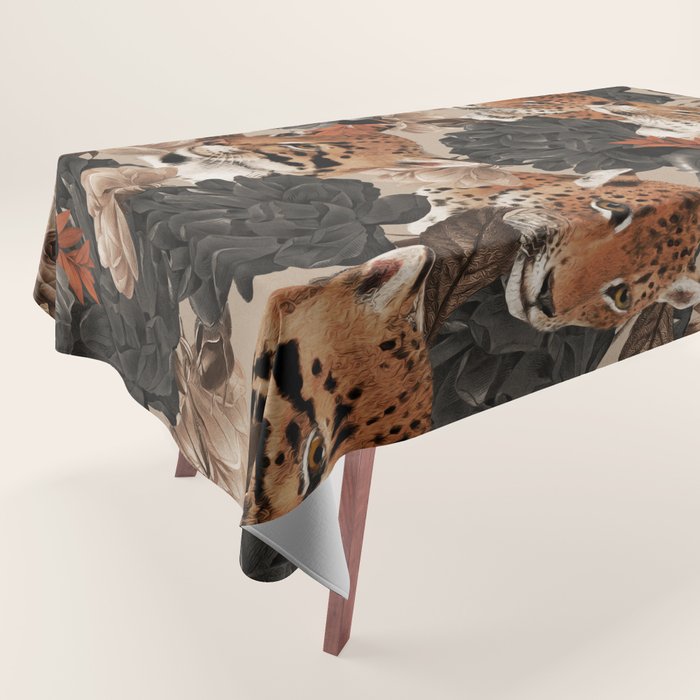 LEOPARD AND FLORAL NIGHT PATTERN Tablecloth Gallery Image 1