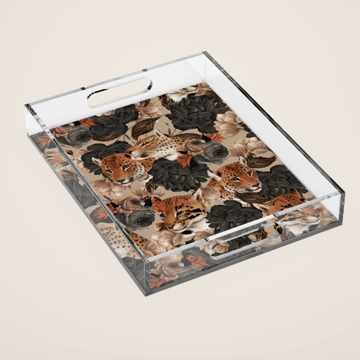 LEOPARD AND FLORAL NIGHT PATTERN Acrylic Tray Gallery Image 1