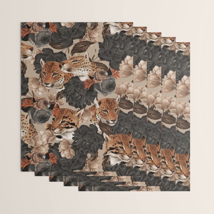LEOPARD AND FLORAL NIGHT PATTERN Wrapping Paper Gallery Image 3