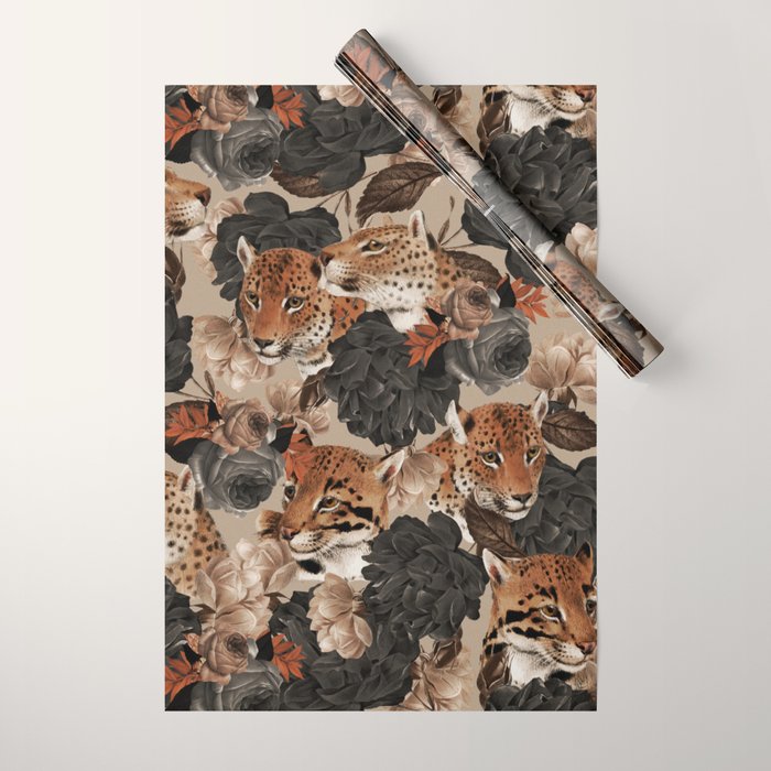 LEOPARD AND FLORAL NIGHT PATTERN Wrapping Paper Gallery Image 1
