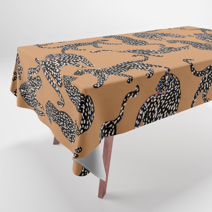 Black cheetah in sundial brown background  Tablecloth Gallery Image 1