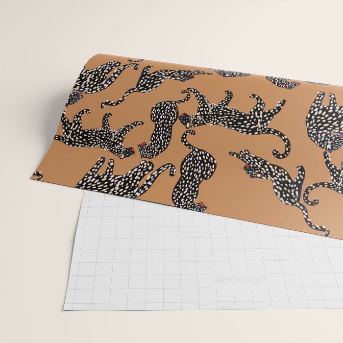 Black cheetah in sundial brown background  Wrapping Paper Gallery Image 2