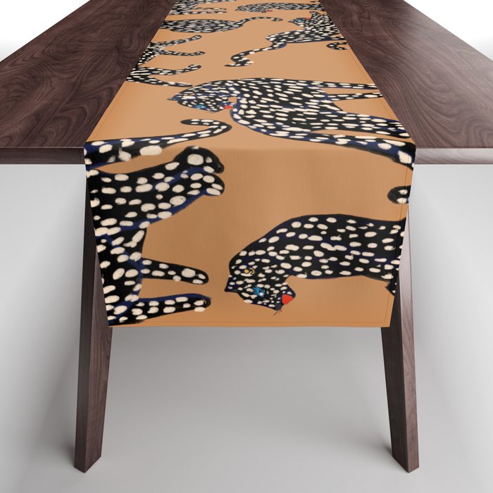 Black cheetah in sundial brown background  Table Runner Gallery Image 1