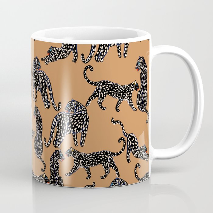 Black cheetah in sundial brown background  Coffee Mug Gallery Image 1