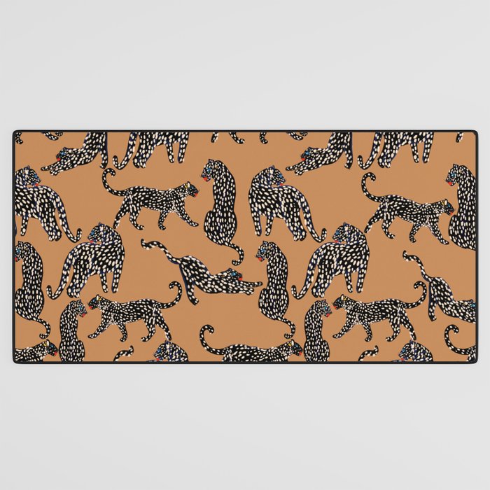 Black cheetah in sundial brown background  Desk Mat Gallery Image 3