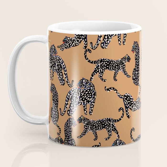 Black cheetah in sundial brown background  Coffee Mug Gallery Image 3
