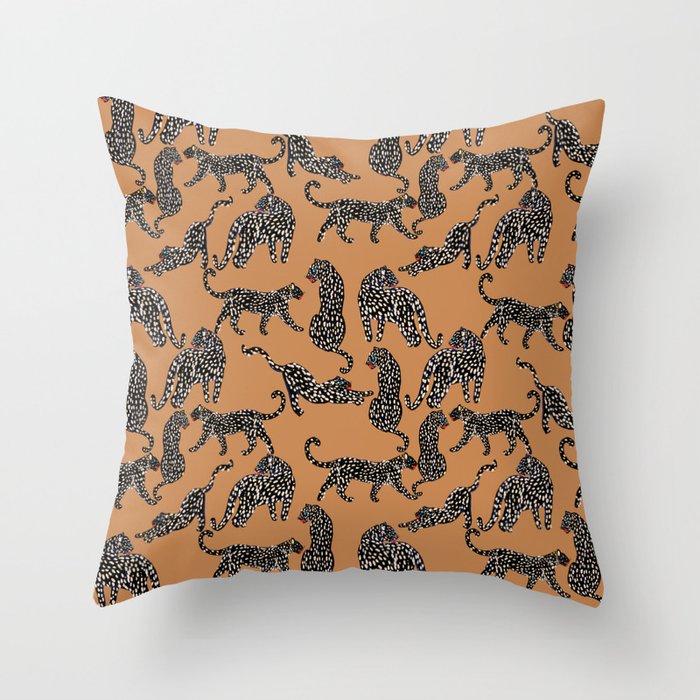 Black cheetah in sundial brown background  Throw Pillow Gallery Image 6