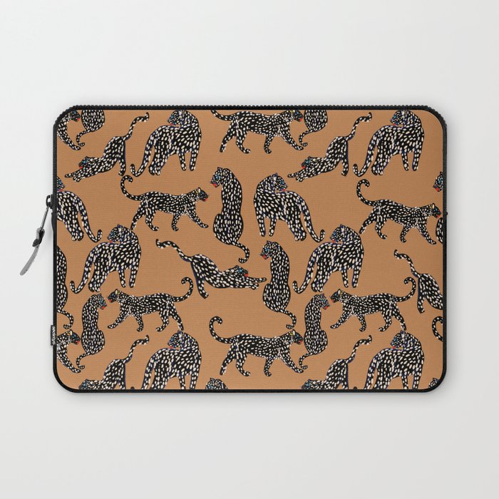 Black cheetah in sundial brown background  Laptop Sleeve Gallery Image 1