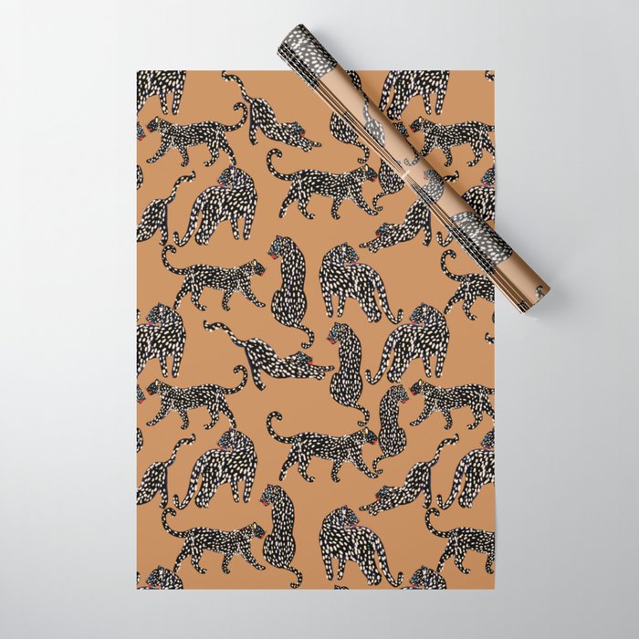Black cheetah in sundial brown background  Wrapping Paper Gallery Image 1