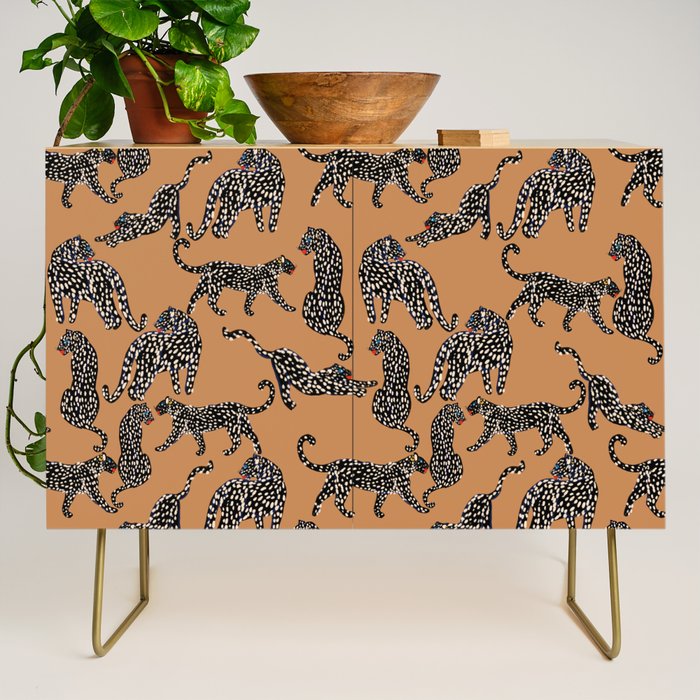 Black cheetah in sundial brown background  Credenza Gallery Image 1