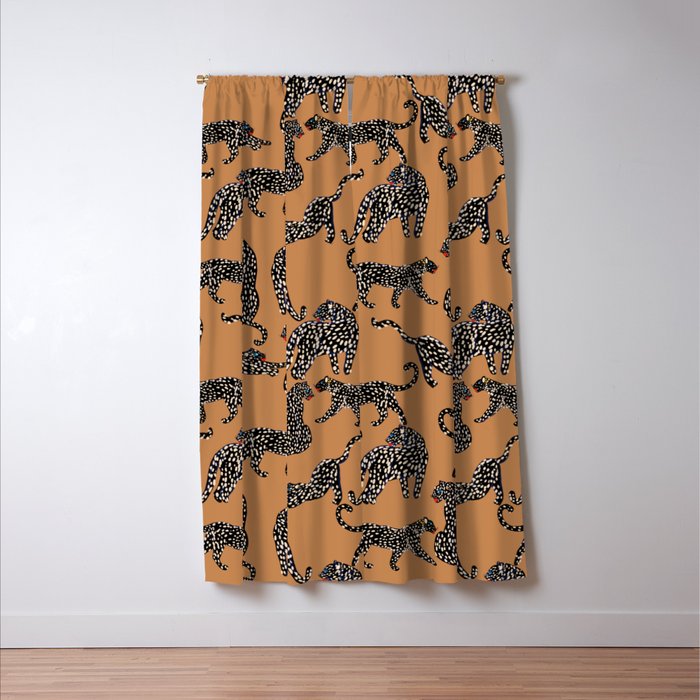 Black cheetah in sundial brown background  Window Curtain Gallery Image 3