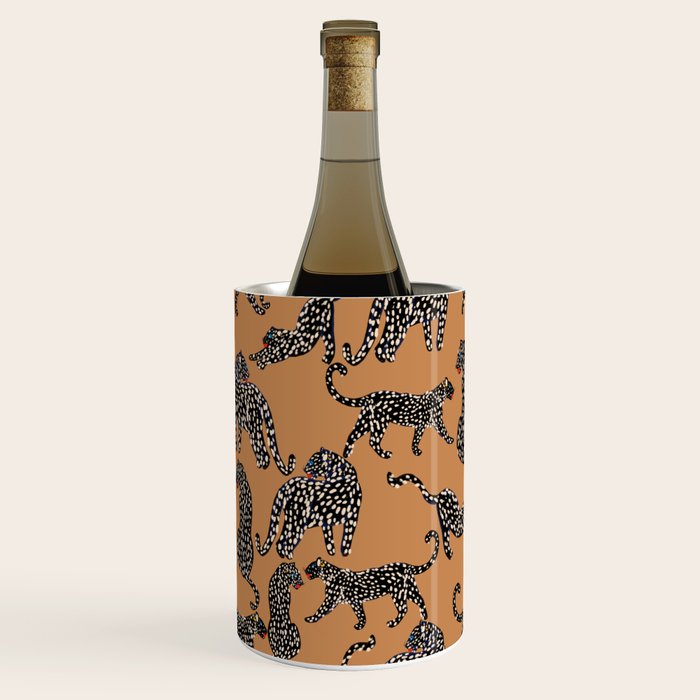 Black cheetah in sundial brown background  Wine Chiller Gallery Image 2