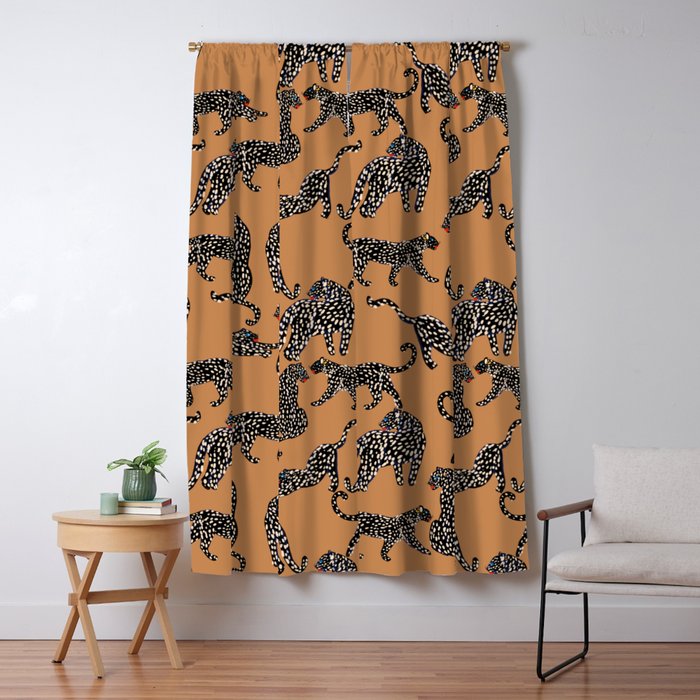 Black cheetah in sundial brown background  Window Curtain Gallery Image 1