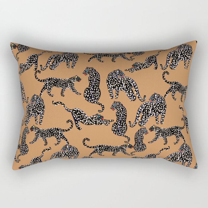 Black cheetah in sundial brown background  Rectangular Pillow Gallery Image 2