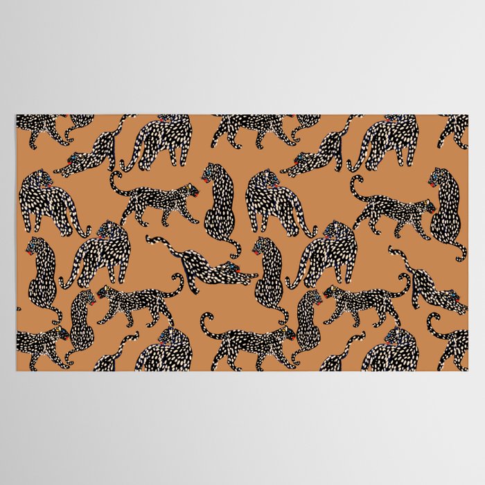 Black cheetah in sundial brown background  Tablecloth Gallery Image 2