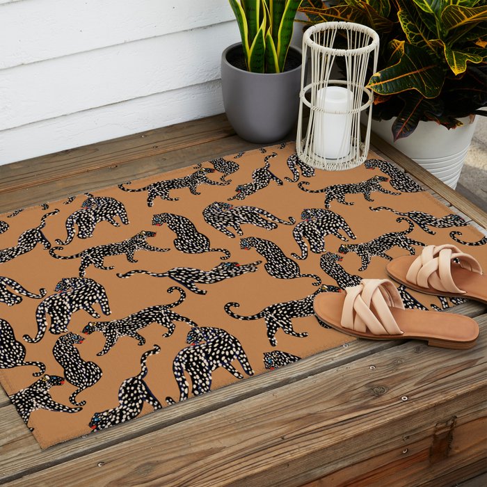 Black cheetah in sundial brown background  Outdoor Rug Gallery Image 2