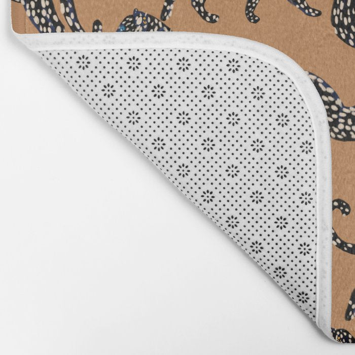 Black cheetah in sundial brown background  Bath Mat Gallery Image 2
