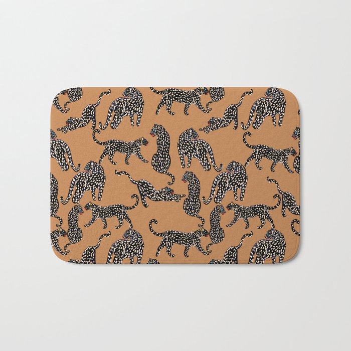 Black cheetah in sundial brown background  Bath Mat Gallery Image 1