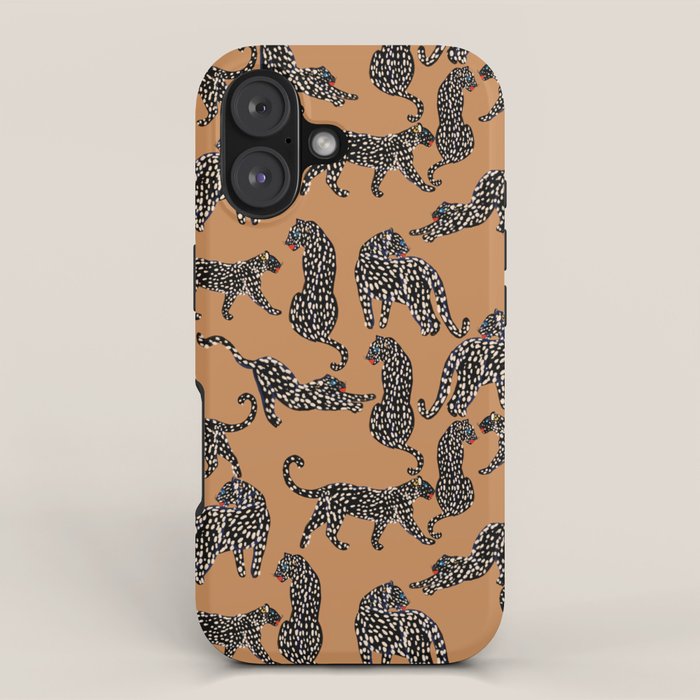 Black cheetah in sundial brown background  iPhone Case Gallery Image 1