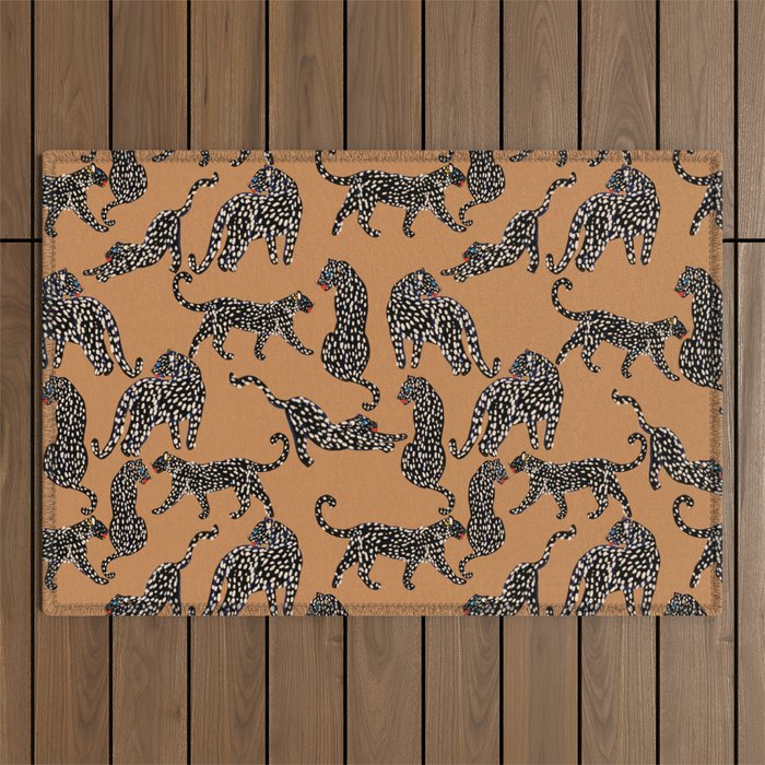 Black cheetah in sundial brown background  Outdoor Rug Gallery Image 1