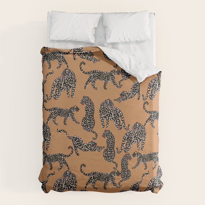 Black cheetah in sundial brown background  Duvet Cover Gallery Image 1