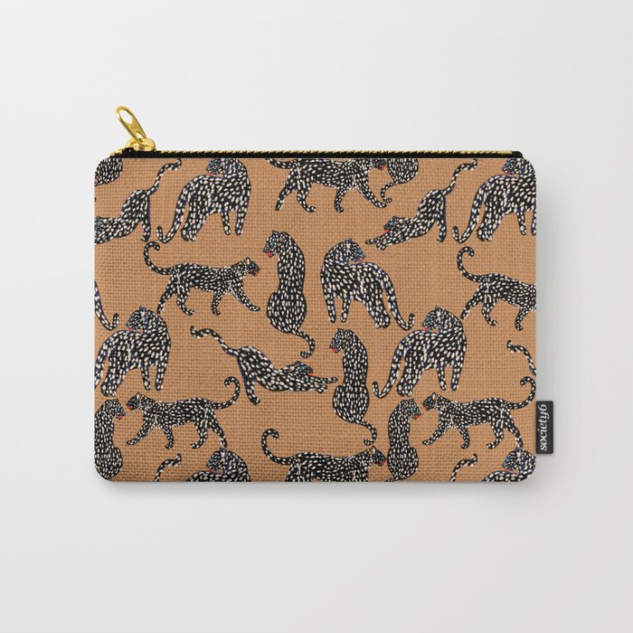 Black cheetah in sundial brown background  Carry All Pouch Gallery Image 1