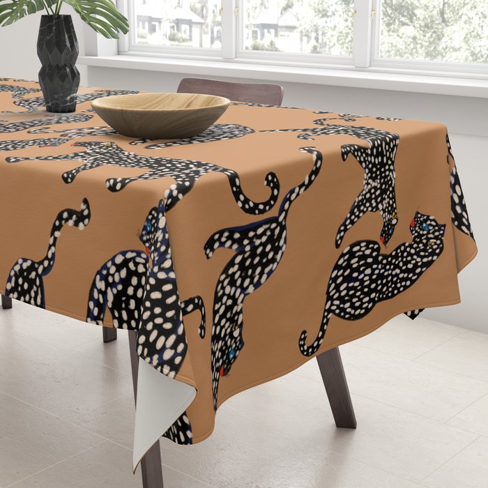 Black cheetah in sundial brown background  Tablecloth Gallery Image 3