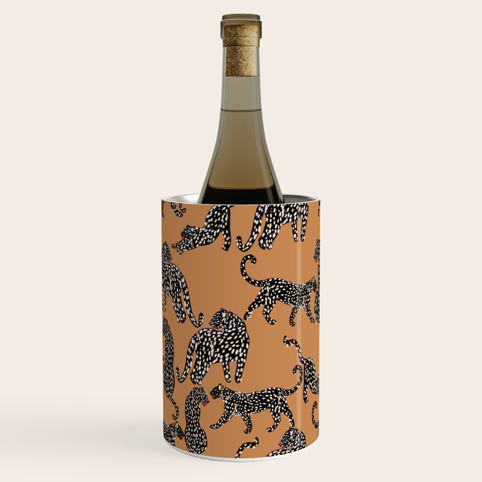 Black cheetah in sundial brown background  Wine Chiller Gallery Image 3