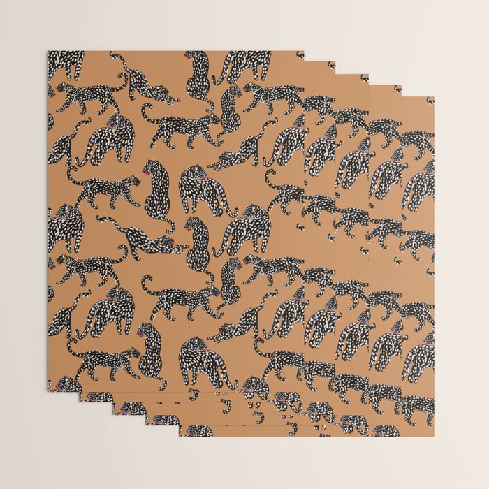 Black cheetah in sundial brown background  Wrapping Paper Gallery Image 3