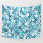 Cute Mermaid Scales, Teal and Aqua Wall Tapestry Gallery Image 4