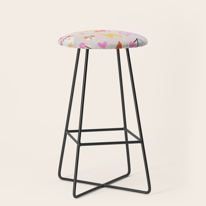 Pastel Nostalgic Doodles - Retro Teen Pattern Stool Gallery Image 1