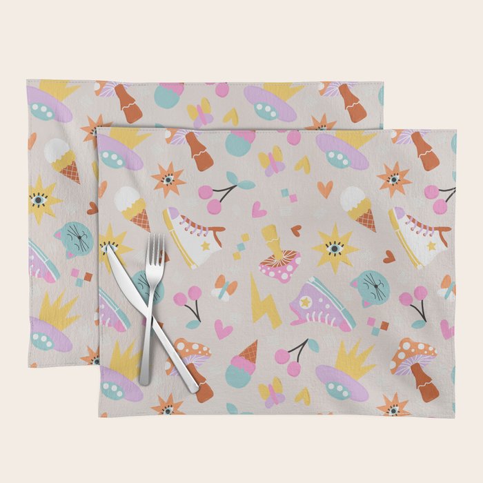 Pastel Nostalgic Doodles - Retro Teen Pattern Placemat Gallery Image 1