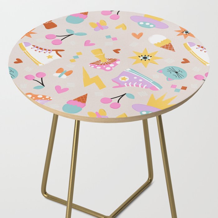 Pastel Nostalgic Doodles - Retro Teen Pattern Side Table Gallery Image 2