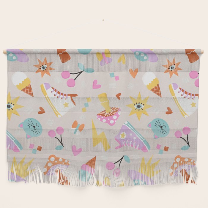 Pastel Nostalgic Doodles - Retro Teen Pattern Wall Hanging Gallery Image 1