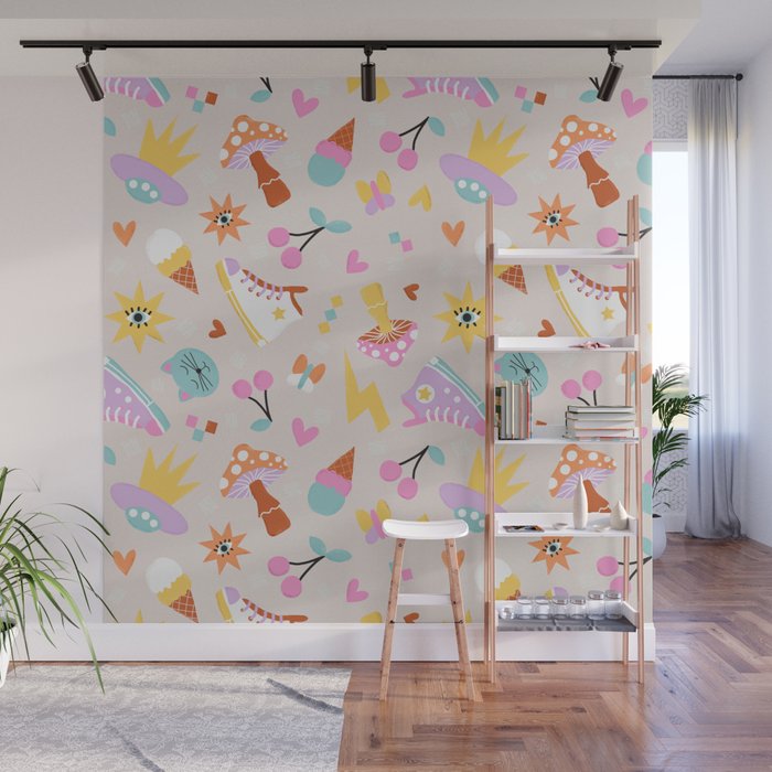Pastel Nostalgic Doodles - Retro Teen Pattern Wall Mural Gallery Image 1