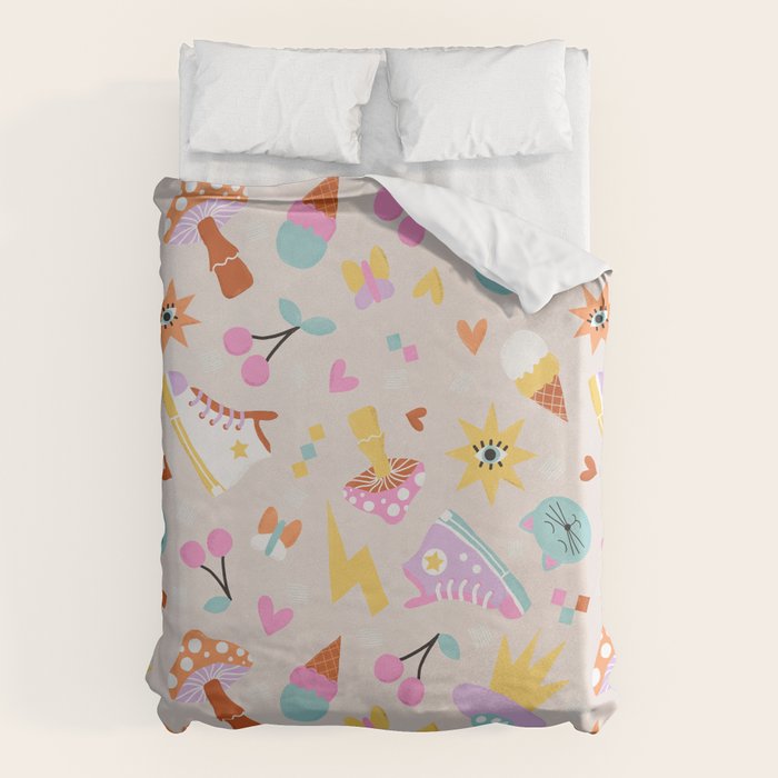 Pastel Nostalgic Doodles - Retro Teen Pattern Duvet Cover Gallery Image 6