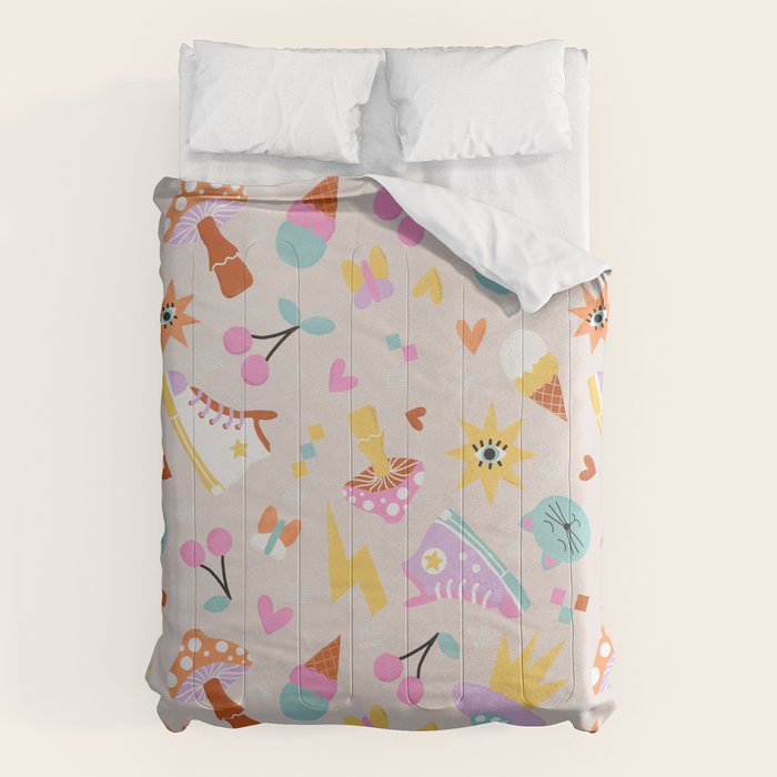 Pastel Nostalgic Doodles - Retro Teen Pattern Comforter Gallery Image 6