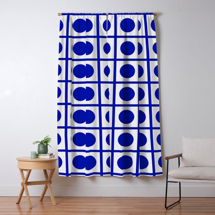 Bold Blue Dot Grid Retro Modern Pop Pattern on White Window Curtain Gallery Image 5