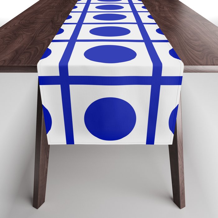 Bold Blue Dot Grid Retro Modern Pop Pattern on White Table Runner Gallery Image 1