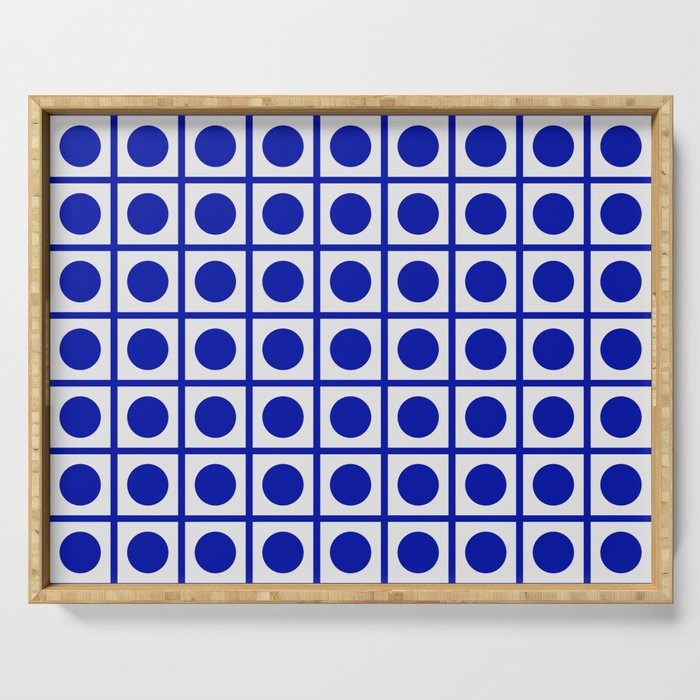 Bold Blue Dot Grid Retro Modern Pop Pattern on White Serving Tray Gallery Image 1