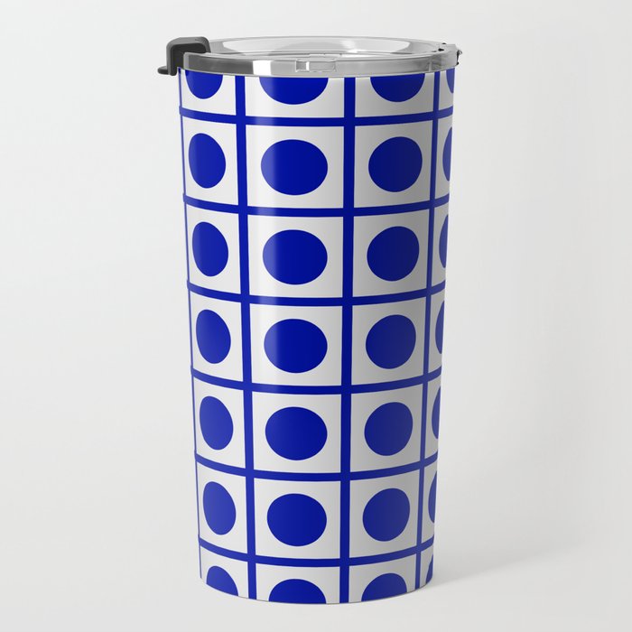 Bold Blue Dot Grid Retro Modern Pop Pattern on White Travel Mug Gallery Image 3