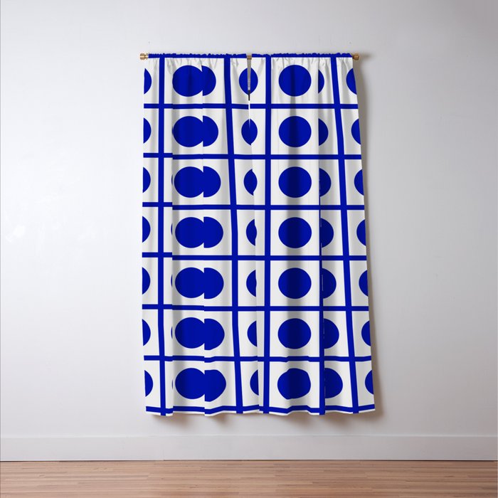 Bold Blue Dot Grid Retro Modern Pop Pattern on White Window Curtain Gallery Image 3