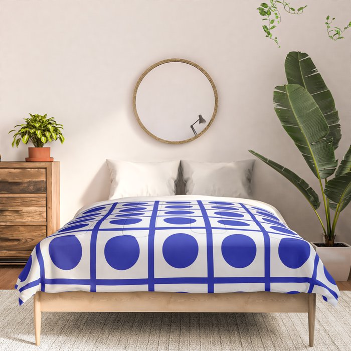 Bold Blue Dot Grid Retro Modern Pop Pattern on White Comforter Gallery Image 3