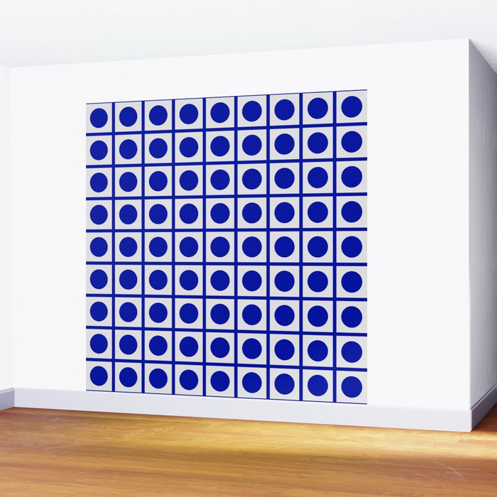 Bold Blue Dot Grid Retro Modern Pop Pattern on White Wall Mural Gallery Image 2