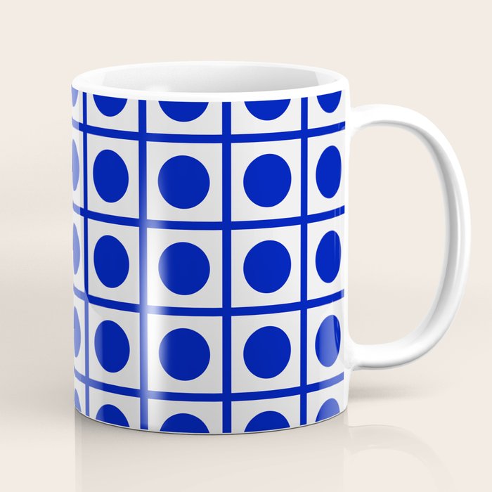 Bold Blue Dot Grid Retro Modern Pop Pattern on White Coffee Mug Gallery Image 1