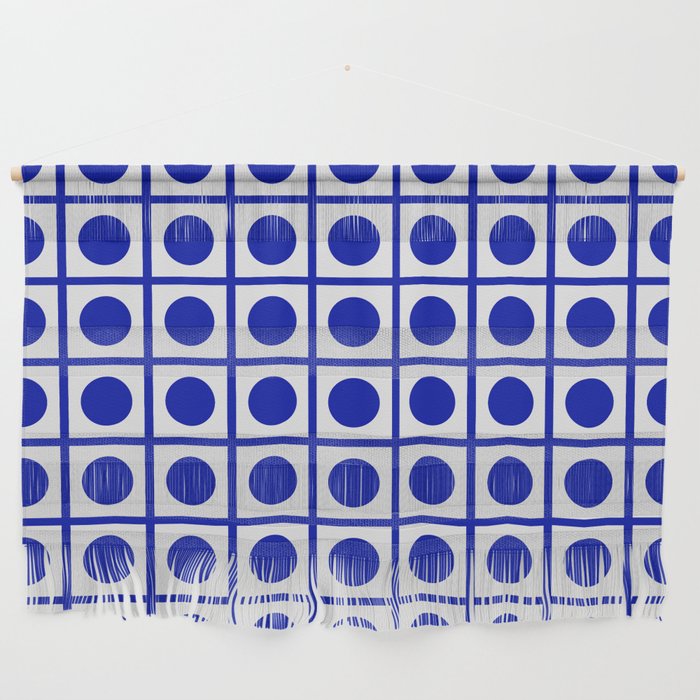 Bold Blue Dot Grid Retro Modern Pop Pattern on White Wall Hanging Gallery Image 1